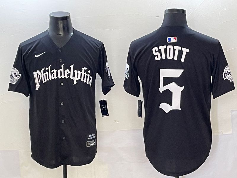 Men 2025 Philadelphia Phillies #5 Stott Black Seventh generation Joint Name Nike MLB Jersey style 1